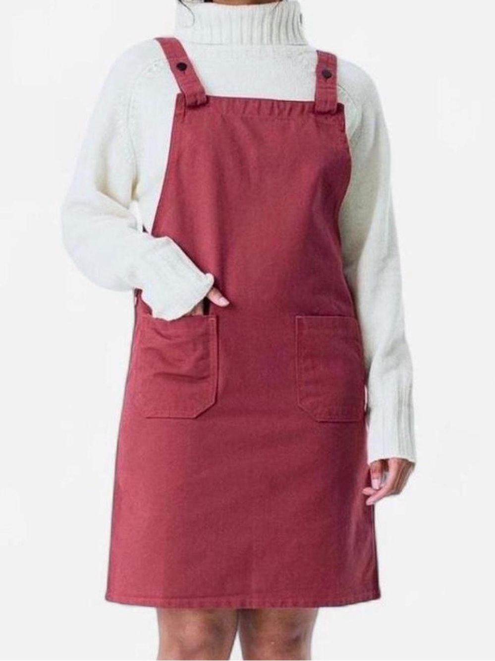 Apron Dress with Front Pockets berry red